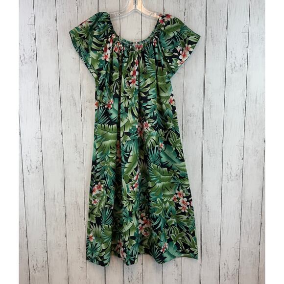 VTG Hilo Hattie Green Tropical Orchid Midi Muumuu Dress Hawaii USA Size Large - Picture 2 of 11